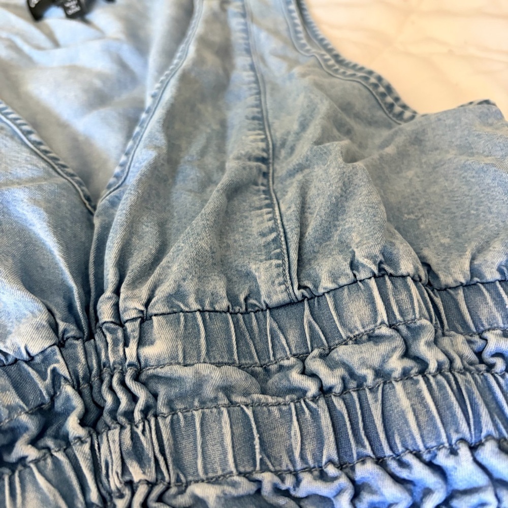 Saks 5th Central Park West Denim A-Line V Neck Midi Dress, Small - Picture 11 of 12